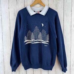 Elegant Navy Sweater with Winter Scene